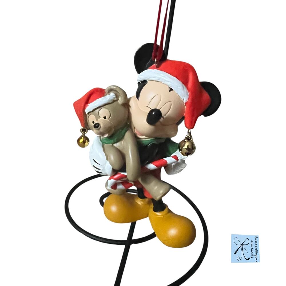 Disney Parks Mickey Mouse Santa Holding Duffy Bear Ornament